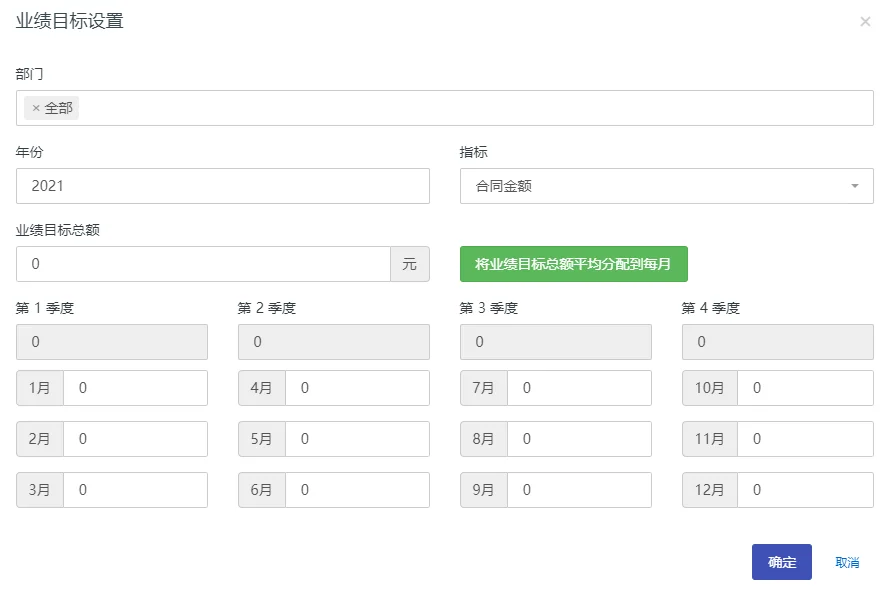 部门添加新的业绩目标